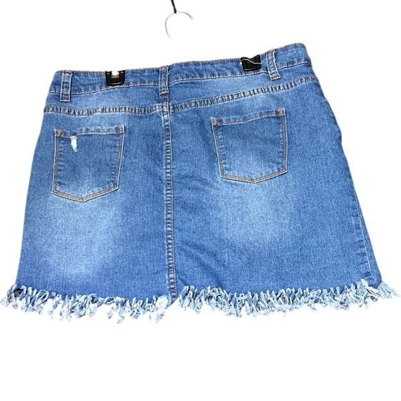 NY Trends 4 Denim Mini Skirt Womens Large Blue Distressed Frayed Hem Y2K Edgy - Picture 3 of 15
